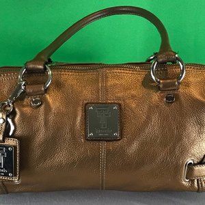 Tignanello Gold Pebble Leather Classic Buckle Satchel Bag